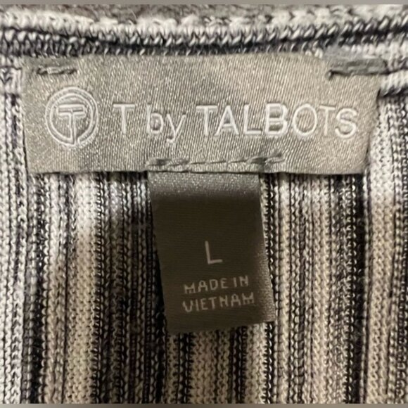 T By Talbots Gray Popover Shirt Top Striped Gray Summer Soft Zip Back large - Picture 5 of 6